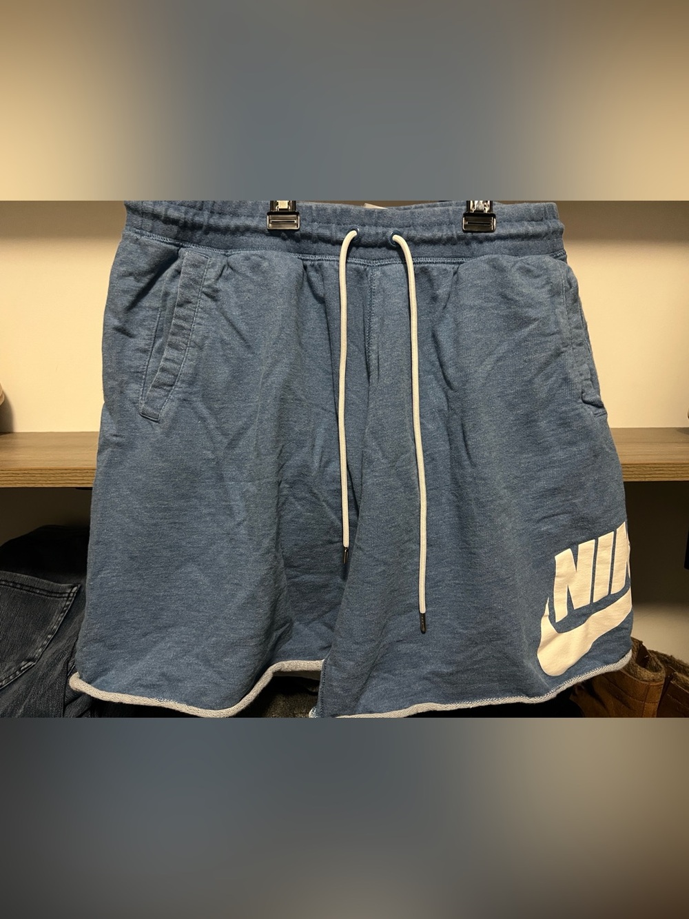 Nike Men’s Heather Blue Athletic Shorts with White Logo